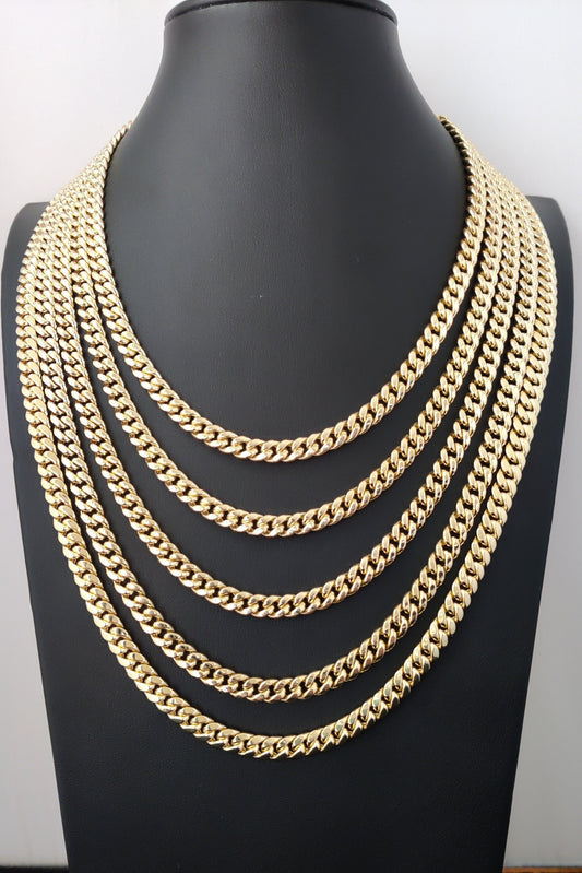 10k Real Gold Miami Cuban Link Chain Necklace and Bracelet 6.7mm Real 10K Yellow Gold, Man Gold Chain,Ladies Gold Chain, 10k Gold Chain