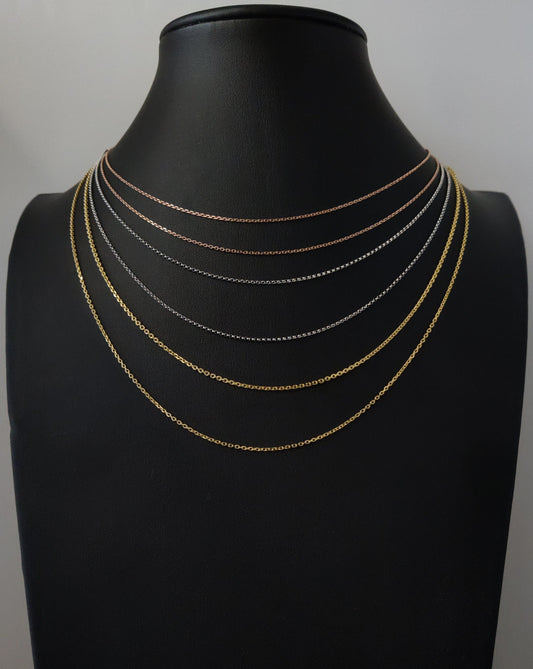 14K Real solid 1 mm YELLOW gold cable chain, 14K Real solid ROSE gold cable chain, 14K Real solid WHITE gold cable chain, 14K pendant chain