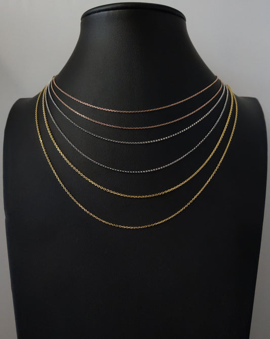 14K Real solid 1 mm YELLOW gold cable chain, 14K Real solid ROSE gold cable chain, 14K Real solid WHITE gold cable chain, 14K pendant chain