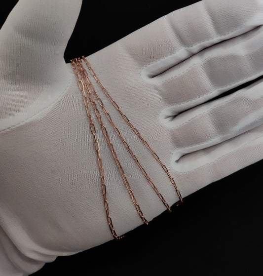 Solid 14k Rose Gold Italian Paperclip Chain Necklace 1.5mm and 2mm  Women, 14k Italian Style Paperclip ,14k Rose Gold Paperclips