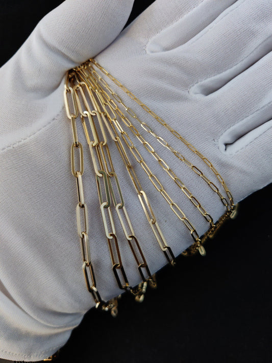 14k SOLID Gold Italian Style Paperclip Chain, 1.5mm - 4.5mm Women Necklace, 14k Italian Style Paperclip,  14k Yellow Gold Paperclips