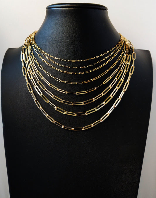 14k SOLID Gold Italian Style Paperclip Chain, 1.5mm - 4.5mm Women Necklace, 14k Italian Style Paperclip,  14k Yellow Gold Paperclips