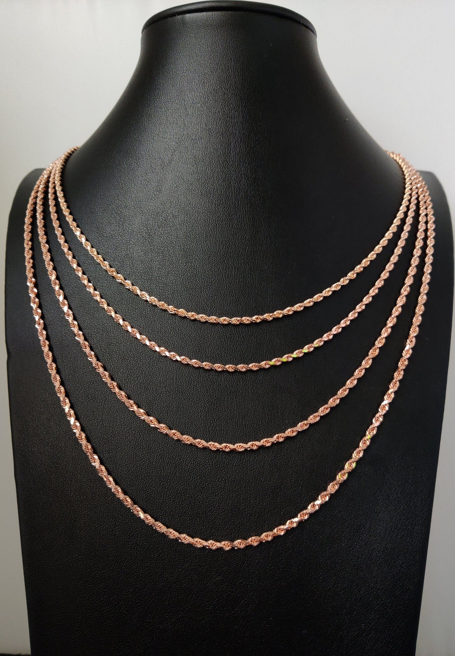10K Solid Rose Gold Rope Chain Necklace, 2.2mm-3.5mm, 16-26 Inch Real Solid Gold Heavy Rope Chain for Men & Women, Real Gold Jewelry