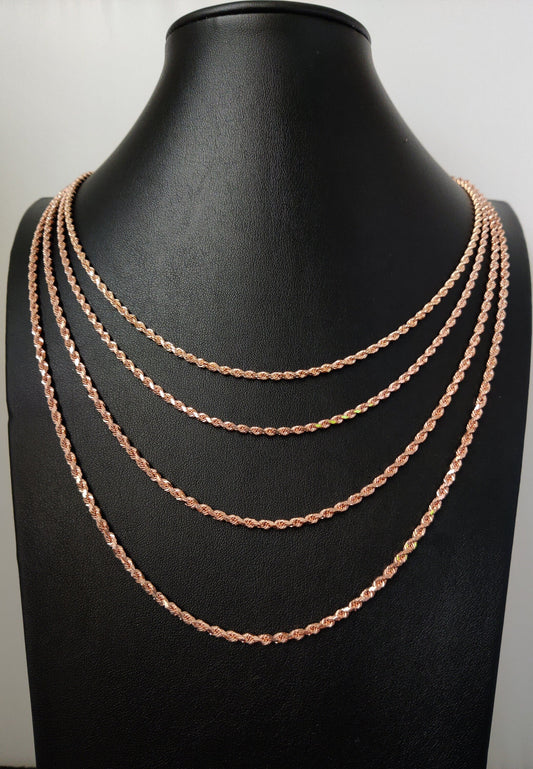 10K SOLID Rose Gold Rope Chain ,Real Rose Gold Rope Chain Necklace 2.2mm-3.5mm 16-26 inches, Heavy Real 10K Gold Rope Chain,  Men and Women