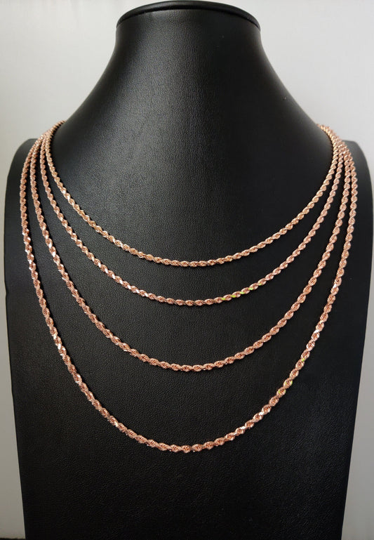 10K Solid Rose Gold Rope Chain Necklace, 2.2mm-3.5mm, 16-26 Inch Real Solid Gold Heavy Rope Chain for Men & Women, Real Gold Jewelry