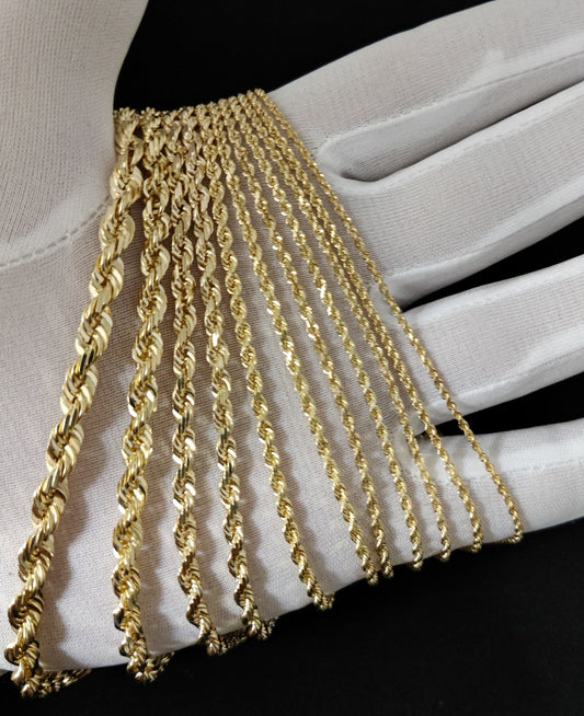 10K Real Yellow Gold Rope Chain ,Solid Gold Rope Chain Necklace 1.7mm- 5.8mm 16-26 inches, Heavy Real 10K Gold Rope Chain,Men and Women