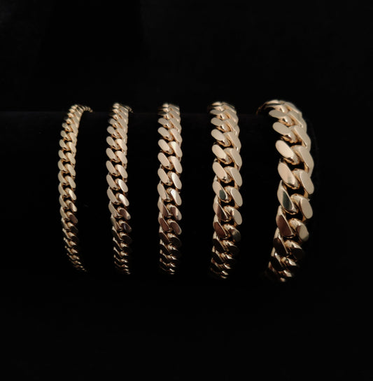 14K SOLID Gold Miami Cuban Chain Bracelet, Box Clasp Lock, Heavy Real 14K 3mm-10mm Yellow Gold,14k Bracelet, 14k Gold Miami Cuban Bracelet