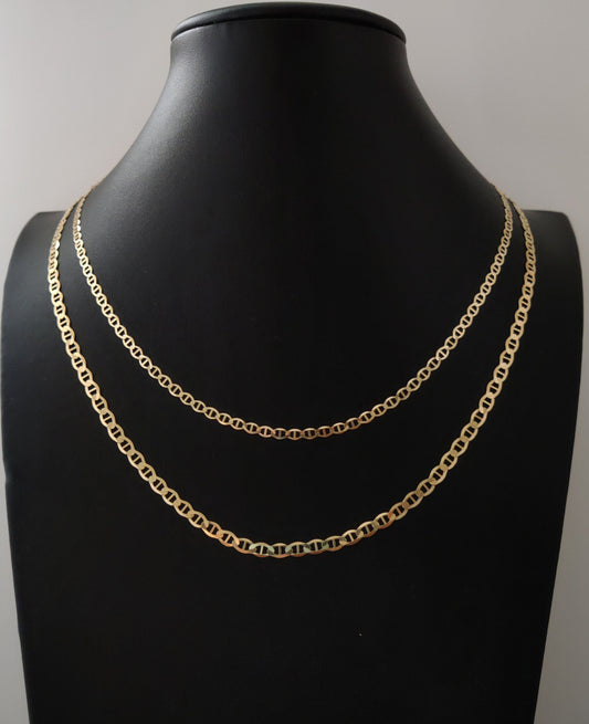 14K Solid Gold Mariner Anchor Chain Necklace, Real Yellow Gold Mariner Link Chain, Solid Gold Necklace for Men Women