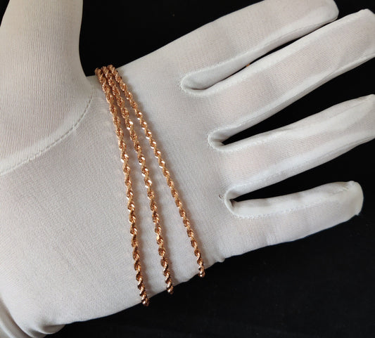 10K SOLID Rose Gold Rope Chain ,Real Rose Gold Rope Chain Necklace 2.2mm-3.5mm 16-26 inches, Heavy Real 10K Gold Rope Chain,  Men and Women