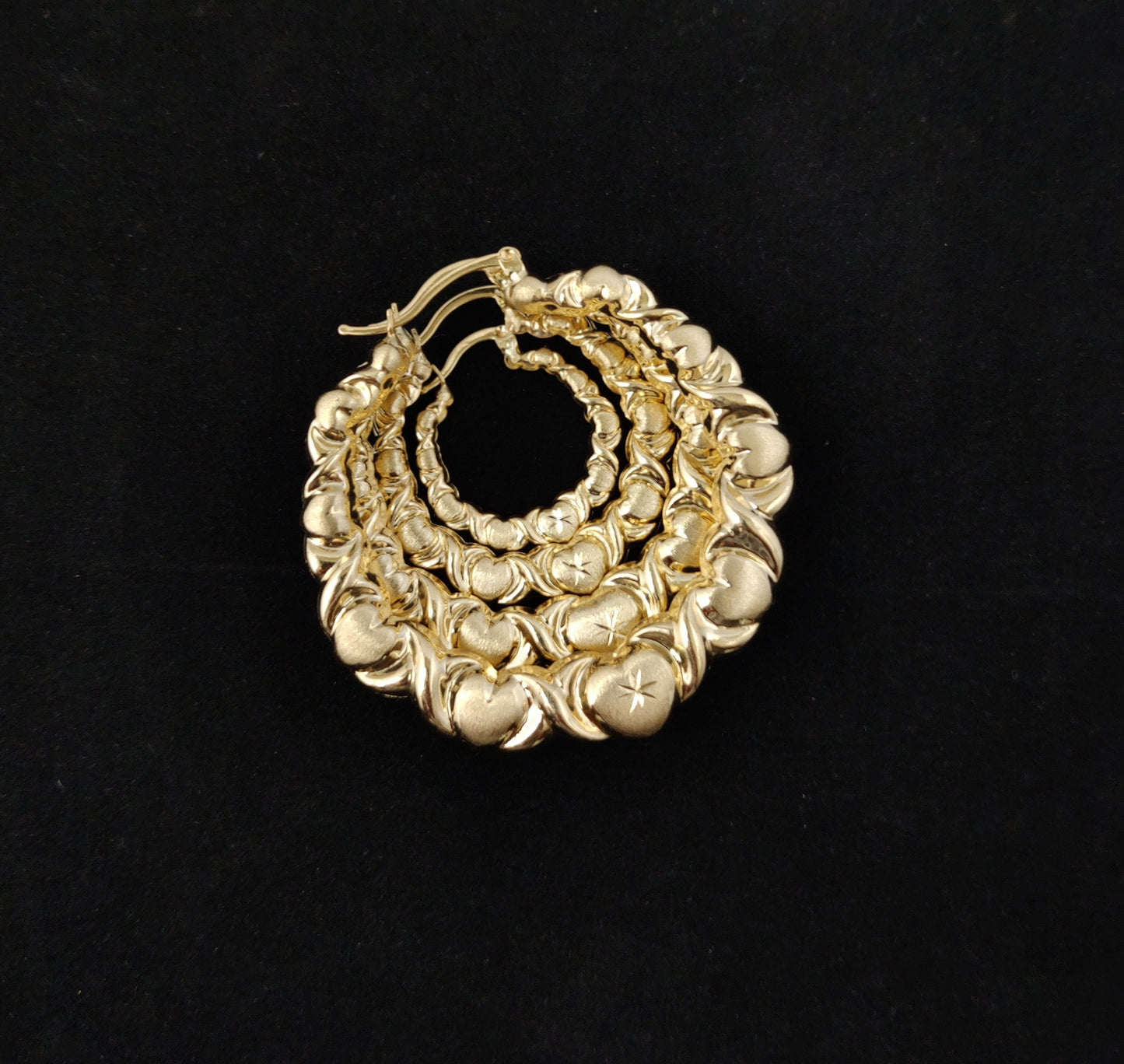 14k Real Solid Yellow Gold Textured Heart Hoop Earrings,High Quality,25mm-70mm Gold Hoop Earrings,Women Earrings