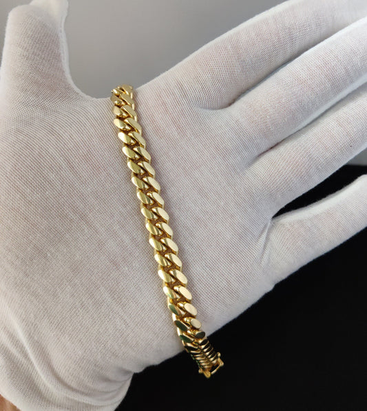 FULLY SOLID 14k Real Gold 9.5MM Miami Cuban Chain Bracelet Box Clasp Lock, Real 14K Yellow Gold,14k Gold Bracelet, 14k gold miami cuban