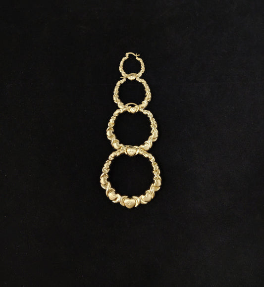 14k Real Solid Yellow Gold Textured Heart Hoop Earrings,High Quality,25mm-70mm Gold Hoop Earrings,Women Earrings
