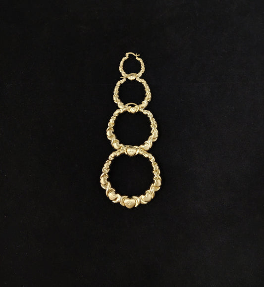 14k Real Solid Yellow Gold Textured Heart Hoop Earrings,High Quality,25mm-70mm Gold Hoop Earrings,Women Earrings