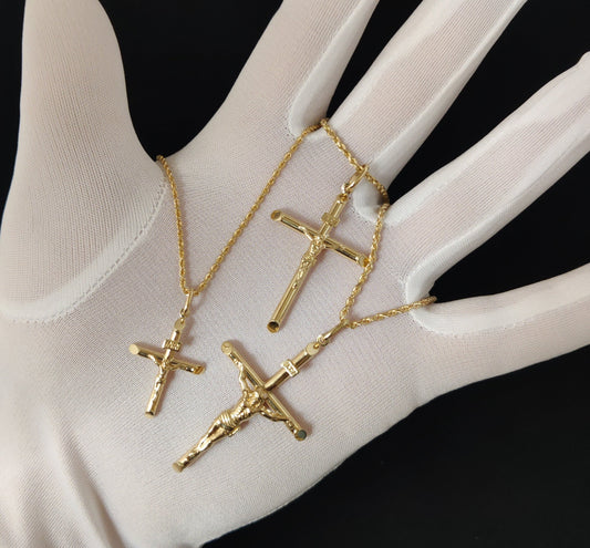 10k Real Solid Gold Jesus Crucifix Pendants Necklace, wit 1.7mm Solid Rope Chain Necklace , Cross, Gold Inri Cross, Gift