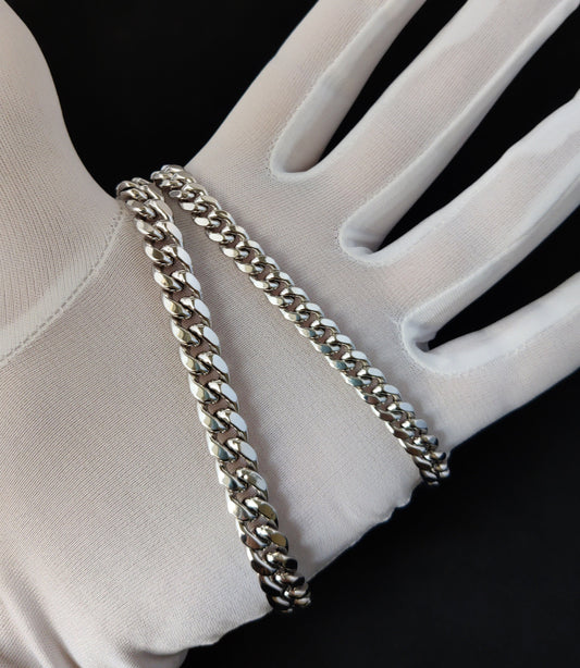 10k Real White Gold Miami Cuban Link Chain Necklace,7.5mm and 9.4mm 10K White Gold, Man Gold Chain,Ladies Gold Chain, White Miami Cuban