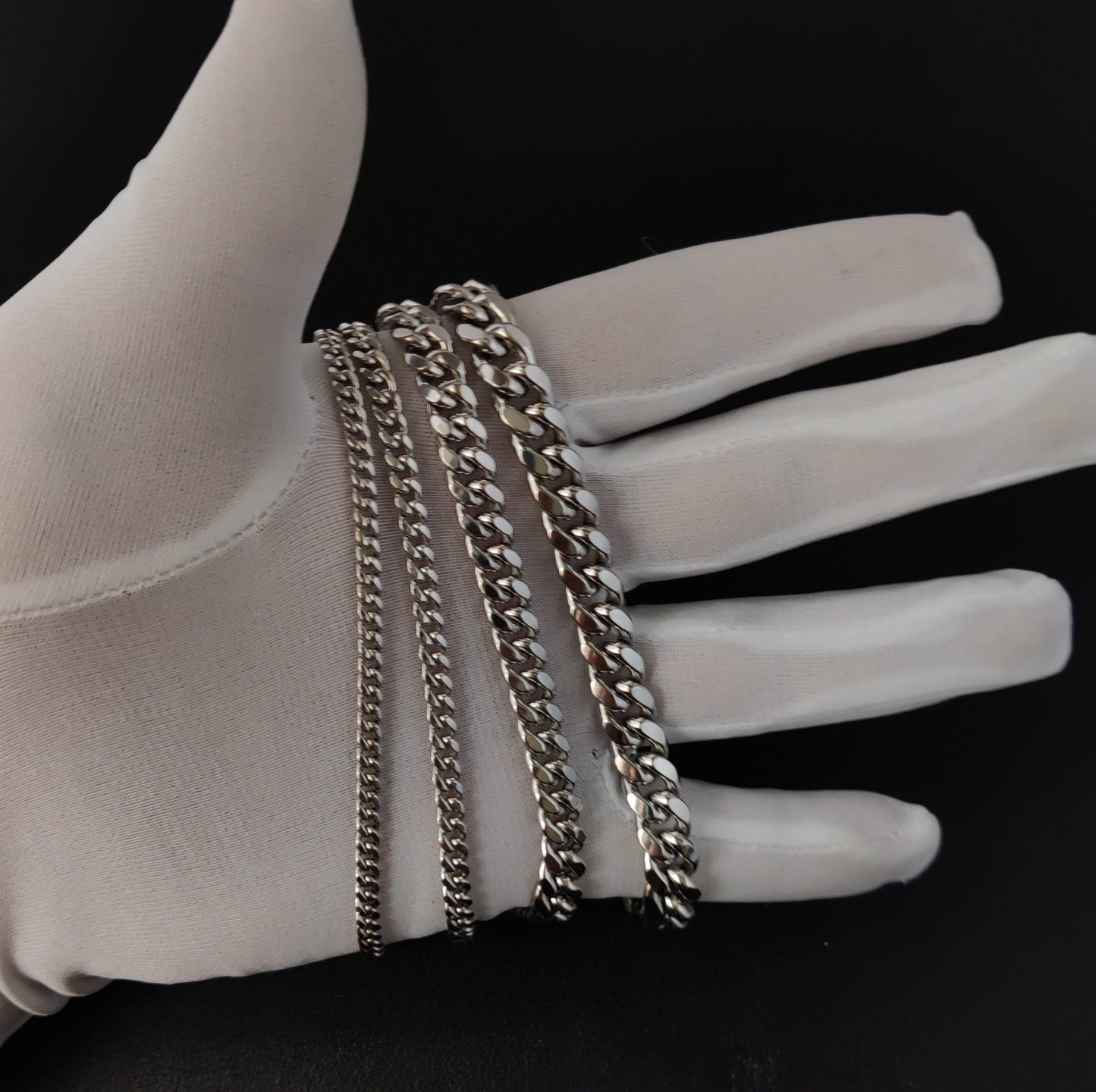10k Real White Gold Miami Cuban Link Chain Necklace,3mm-9.4mm 10K White Gold, Man Gold Chain,Ladies Gold Chain, White Miami Cuban