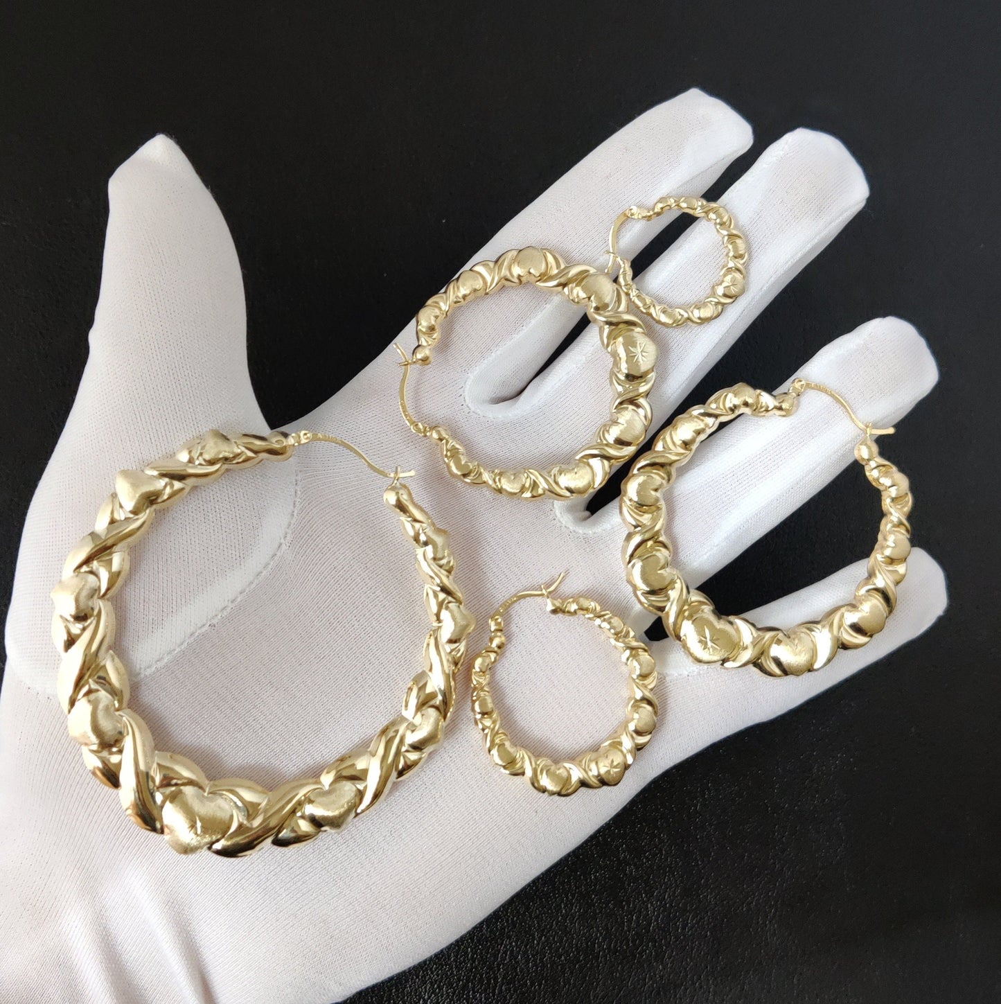 10k Real Solid Yellow Gold Textured Heart Hoop Earrings,High Quality,25mm-82mm Gold Hoop Earrings,Women Earrings