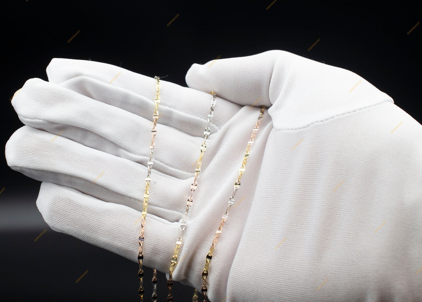 14K Solid Gold Twisted Mirror Chain Necklace, Tricolor Gold Necklace, Diamond Cut Mirror Chain, Women’s Dainty Gold Jewelry