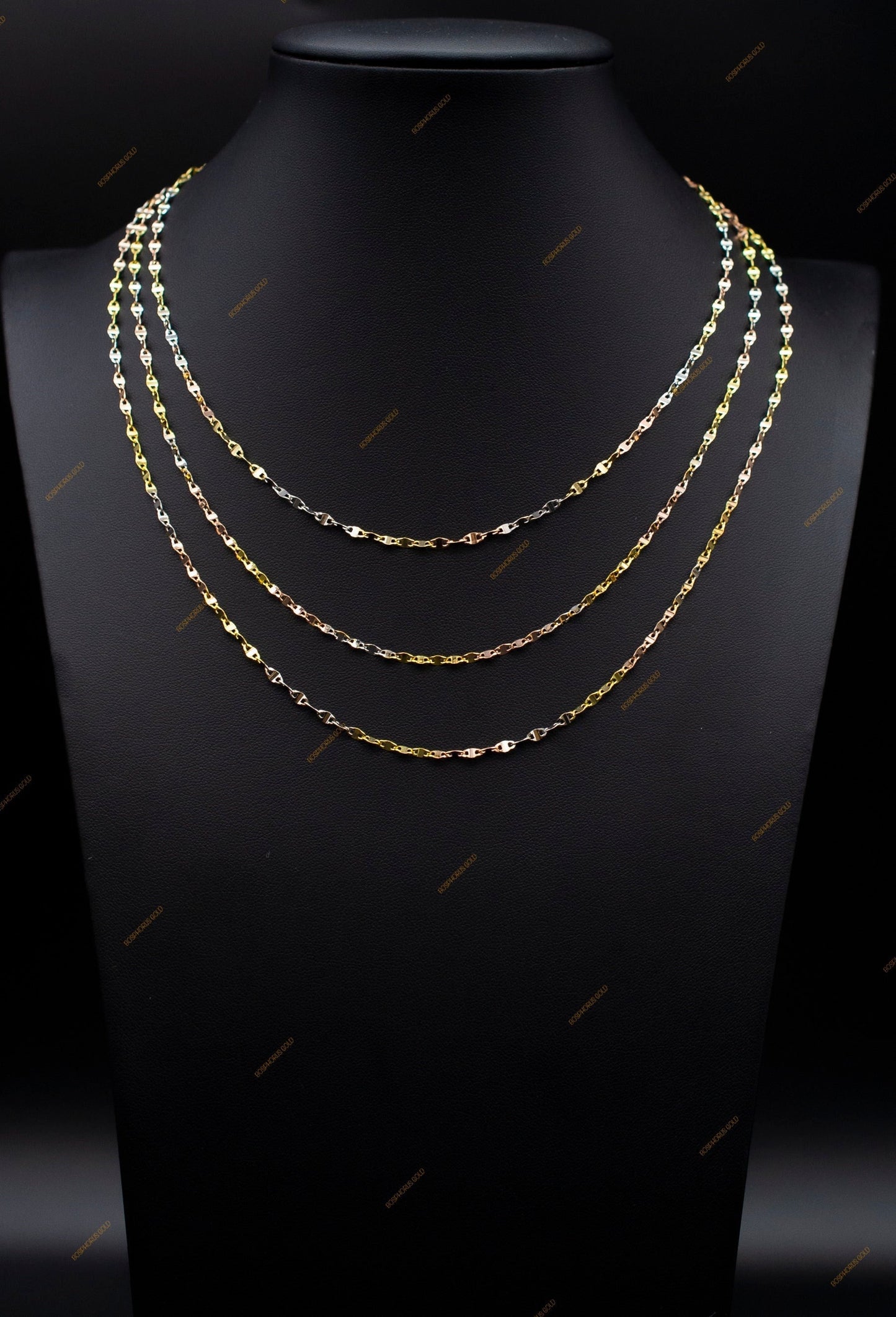 14K Solid Gold Twisted Mirror Chain Necklace, Tricolor Gold Necklace, Diamond Cut Mirror Chain, Women’s Dainty Gold Jewelry