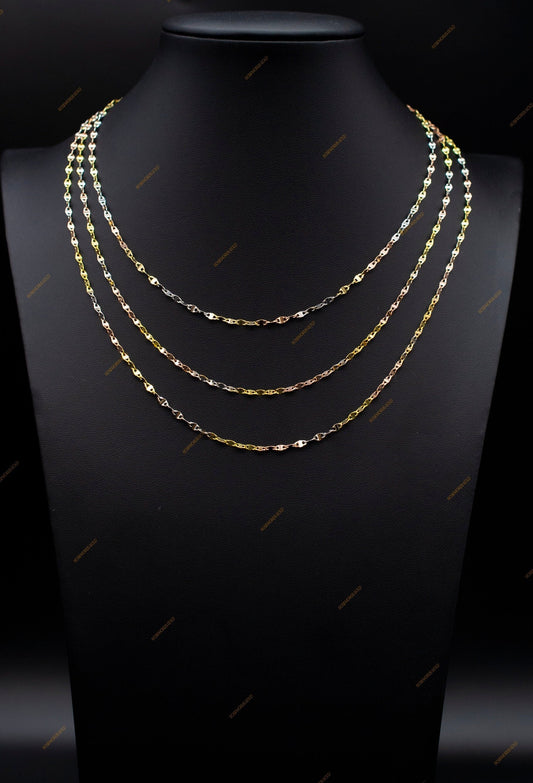 14K Solid Gold Mirror Chain,14k Solid gold 2.5mm Tricolor Twisted Mirror Chain, 14k Gold tricolor women necklace,Twisted Mirror Chain