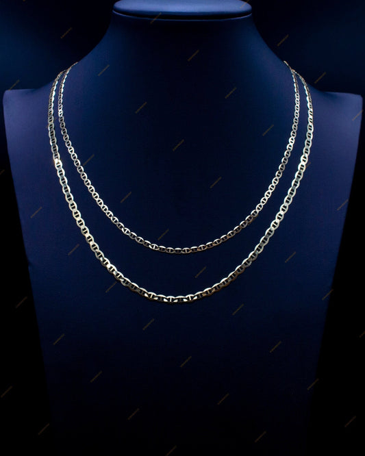 14K Solid Gold Mariner Anchor Chain Necklace, Real Yellow Gold Mariner Link Chain, Solid Gold Necklace for Men Women