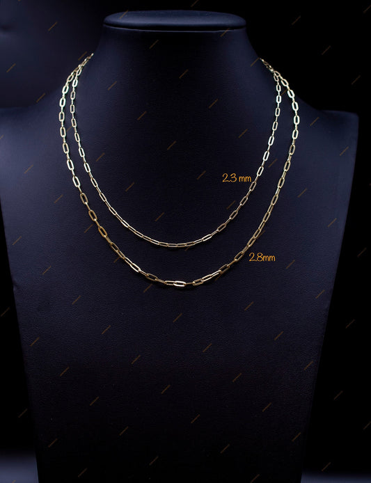 14k Yellow Gold Fancy Paperclip Chain Necklace, Dainty Paperclips Necklace  2.3mm, 2.8mm  Women ,Real 14k Yellow Gold women Necklace
