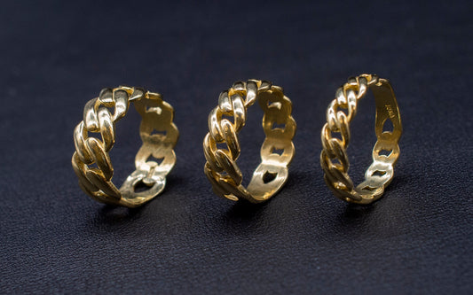 10k Real Yellow Gold Miami Cuban Chain Ring, 5.5mm 7.5mm 9.5mm, Solid 10K Gold Ring for Men and Women, 10k Solid Gold Miami Cuban Ring