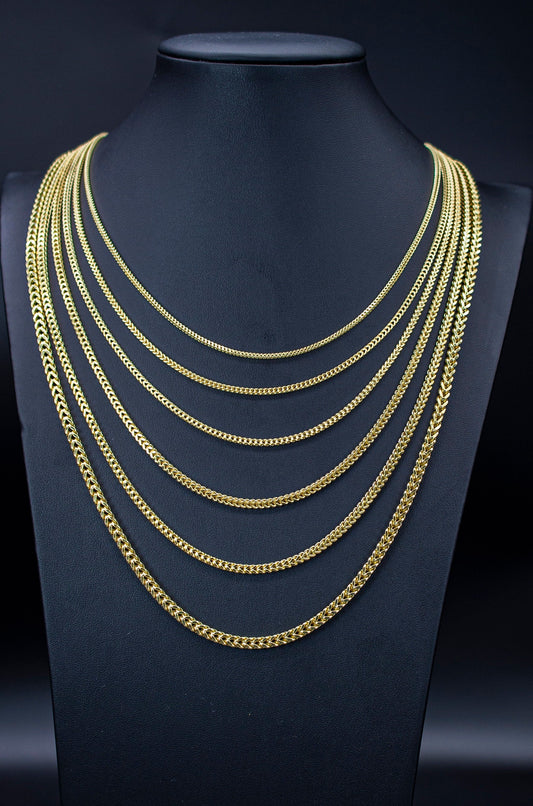10K Real Semi Solid Gold Franco Chain Necklace and Bracelets, 1.8mm - 4mm Real 10K Yellow Gold Franco Chain,10k Gold Franco Chain