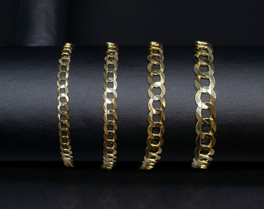 10k Yellow SOLID Gold 3.2-8.5mm Cuban Curb Chain Bracelet Lobster Claw Lock Real 10K Gold, Men and Women,10k Real Gold Bracelet, Cuban Curb