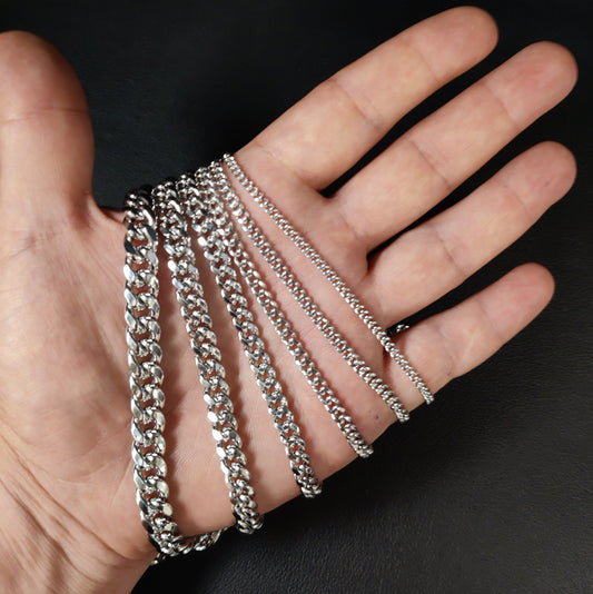 10k Real White Gold Miami Cuban Link Chain Necklace,3mm-9.4mm 10K White Gold, Man Gold Chain,Ladies Gold Chain, White Miami Cuban