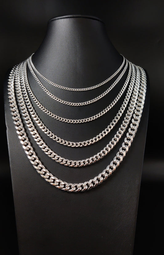 10k Real White Gold Miami Cuban Link Chain Necklace,3mm-9.4mm 10K White Gold, Man Gold Chain,Ladies Gold Chain, White Miami Cuban