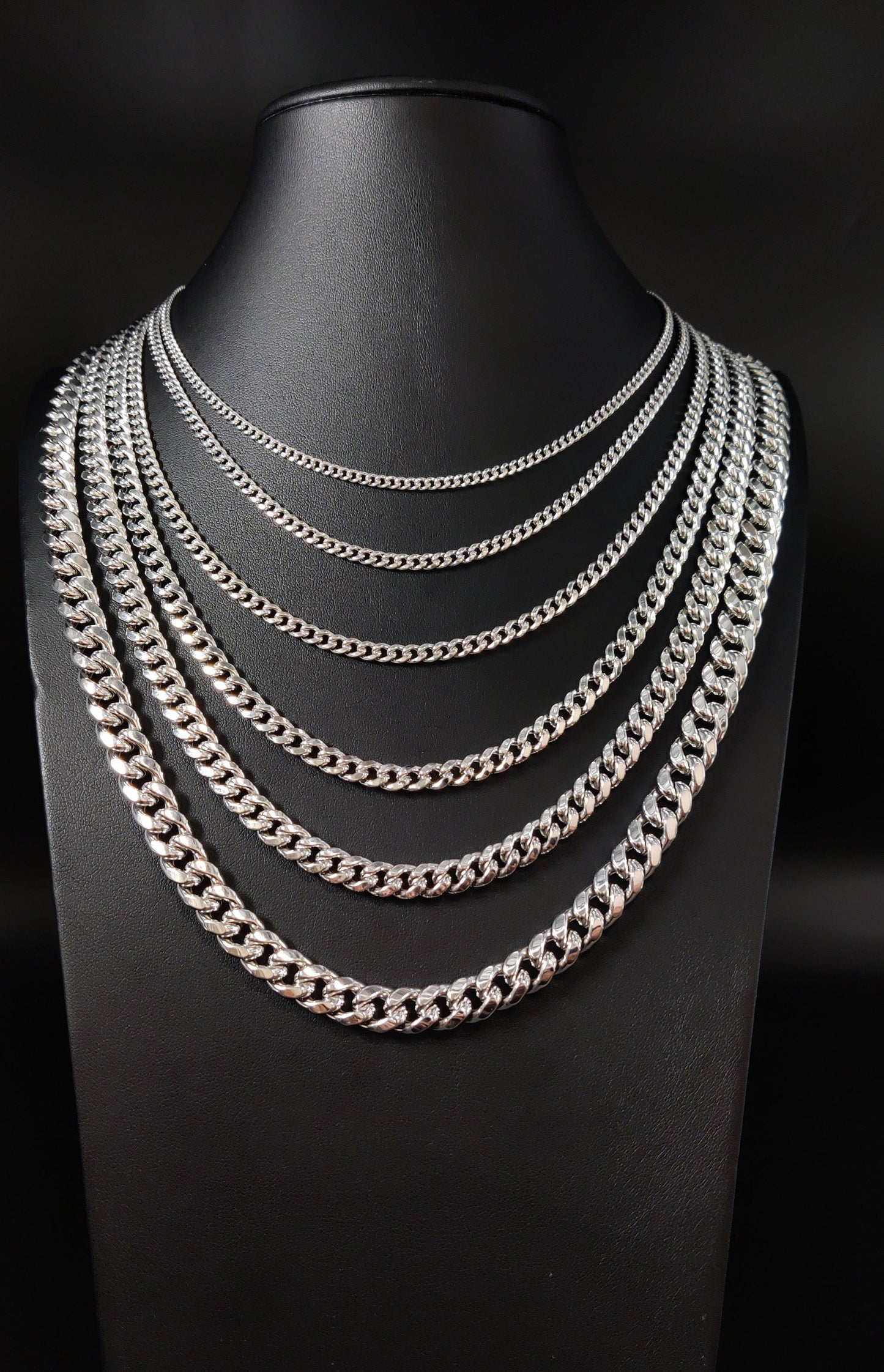 10k Real White Gold Miami Cuban Link Chain Necklace,3mm-9.4mm 10K White Gold, Man Gold Chain,Ladies Gold Chain, White Miami Cuban