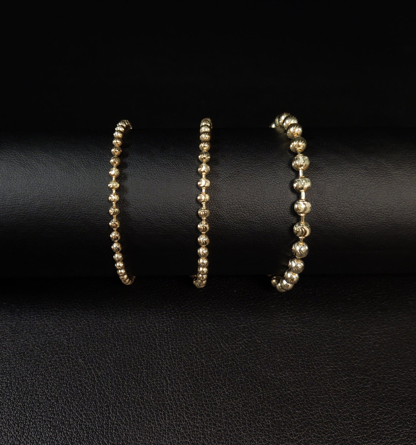 SOLID 10K Real Gold Half Moon Diamond Cut Bead Ball Chain Bracelet ,2mm - 5mm Moon Chain Bracelet , Real 10k Gold Beaded Bracelet, Men Women