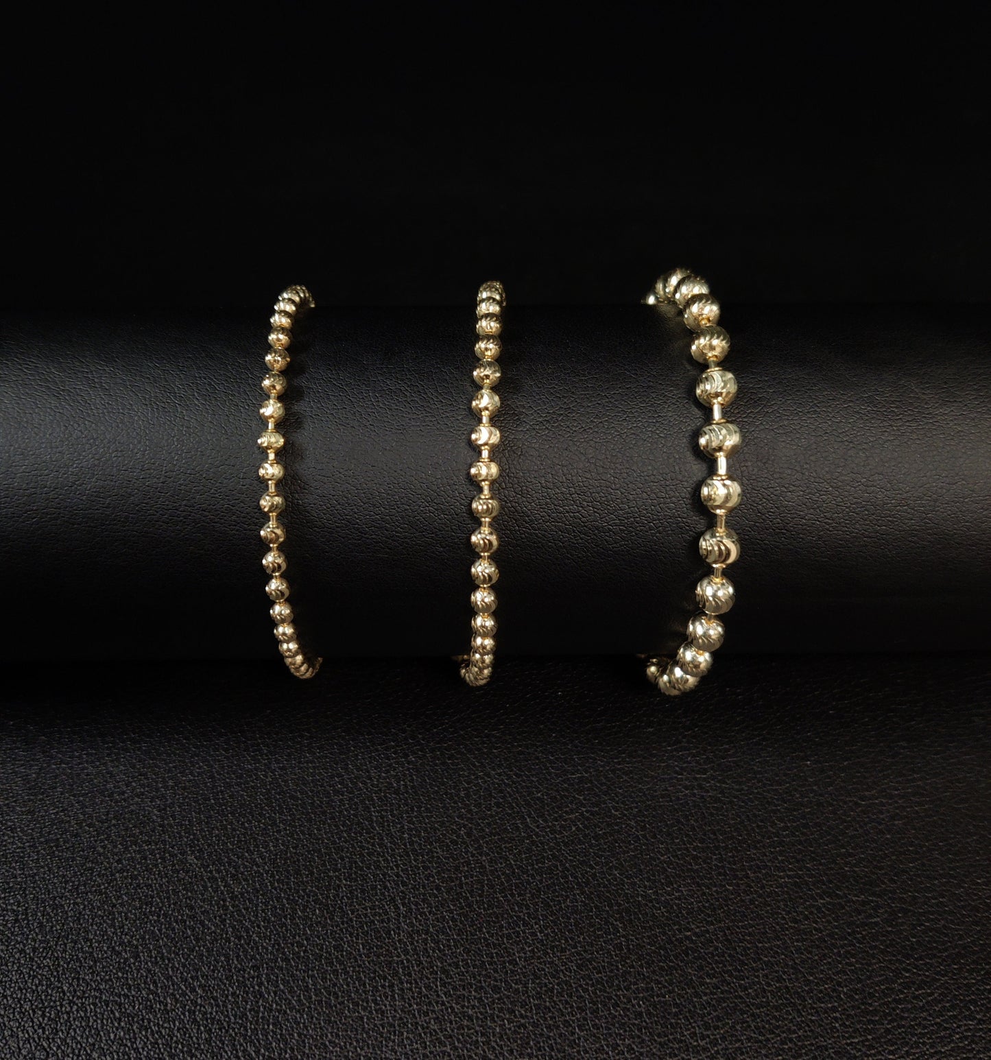SOLID 10K Real Gold Half Moon Diamond Cut Bead Ball Chain Bracelet ,2mm - 5mm Moon Chain Bracelet , Real 10k Gold Beaded Bracelet, Men Women