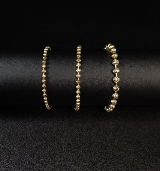 SOLID 10K Real Gold Half Moon Diamond Cut Bead Ball Chain Bracelet ,2mm - 5mm Moon Chain Bracelet , Real 10k Gold Beaded Bracelet, Men Women