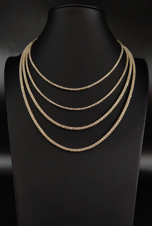 14k SOLID Real Gold Diamond Cut Ice Link Chain Necklace ,Two Tone Chain Yellow and White Gold Chain,Rose Gold,14k Real Gold Cylinder Chain