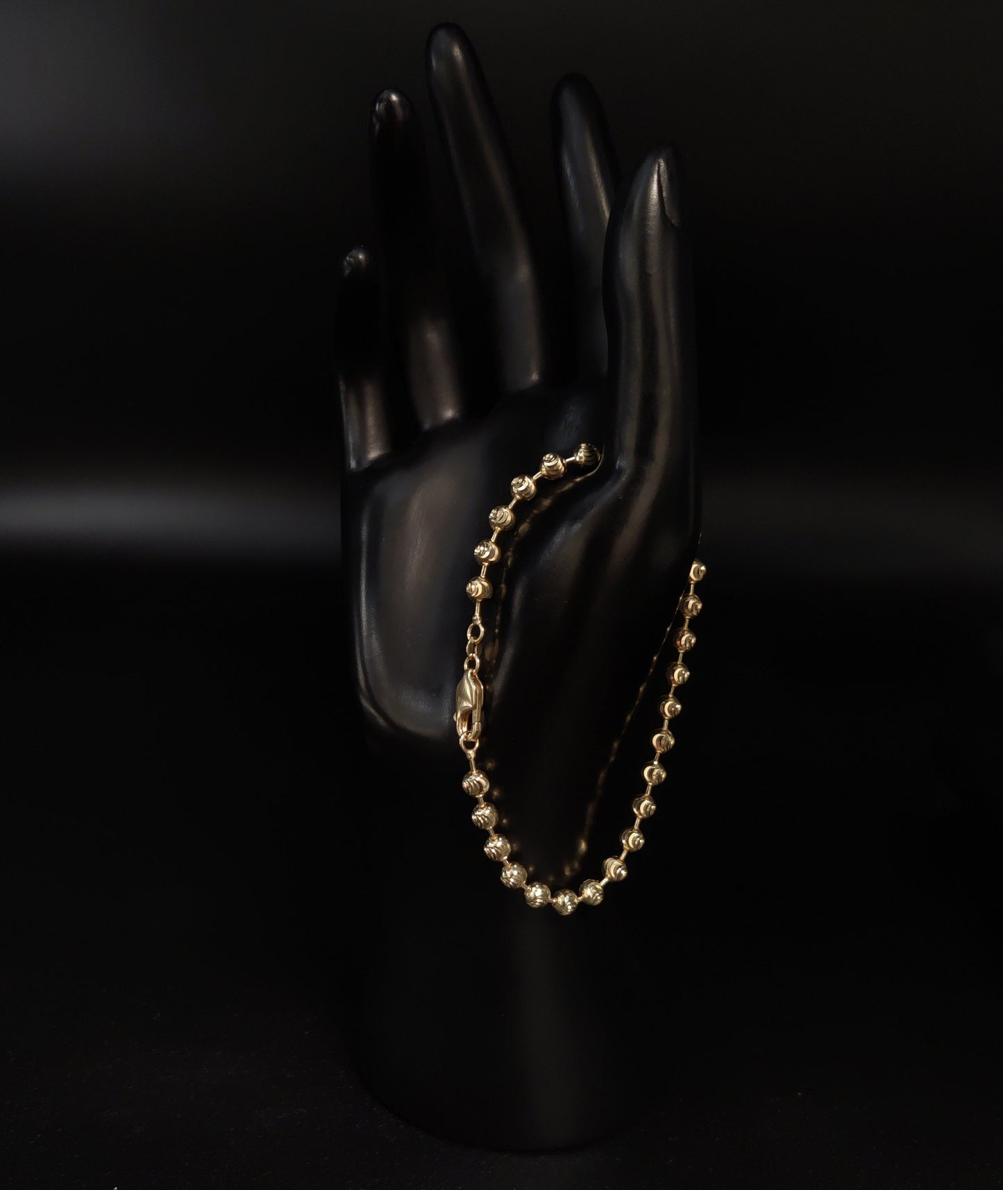 SOLID 10K Real Gold Half Moon Diamond Cut Bead Ball Chain Bracelet ,2mm - 5mm Moon Chain Bracelet , Real 10k Gold Beaded Bracelet, Men Women