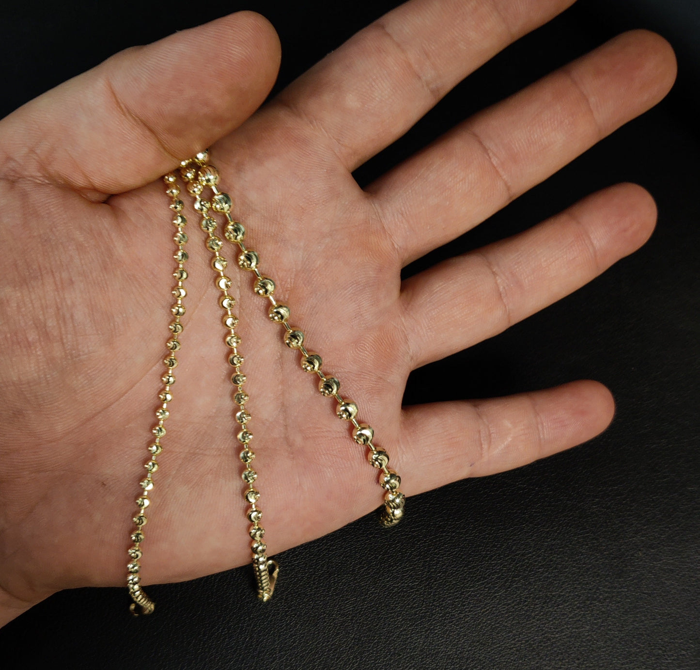 SOLID 10K Real Gold Half Moon Diamond Cut Bead Ball Chain Bracelet ,2mm - 5mm Moon Chain Bracelet , Real 10k Gold Beaded Bracelet, Men Women