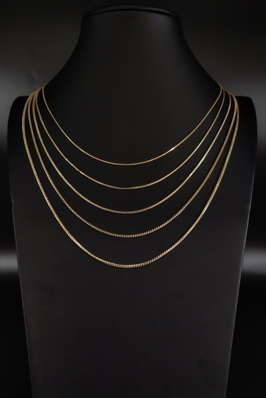 14K Real SOLID Gold Franco Chain Dainty Necklace , 16"-24" inch, 1mm - 1.6mm Real 14K Yellow Gold Franco Chain,14k Solid Gold Franco Chain