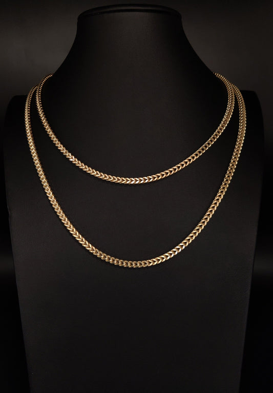 10K Real Semi Solid Gold Franco Chain Necklace, 16"-26" inch, 4mm Real 10K Yellow Gold Franco Chain,10k Gold Chain,Franco Chain