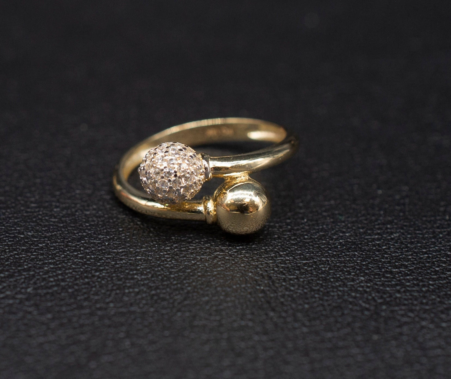 14K Solid Gold Bead Ball Ring, Real Yellow Gold Ring, Dainty Gold Ring for Women, Minimalist CZ Ring, Stackable Gold Jewelry
