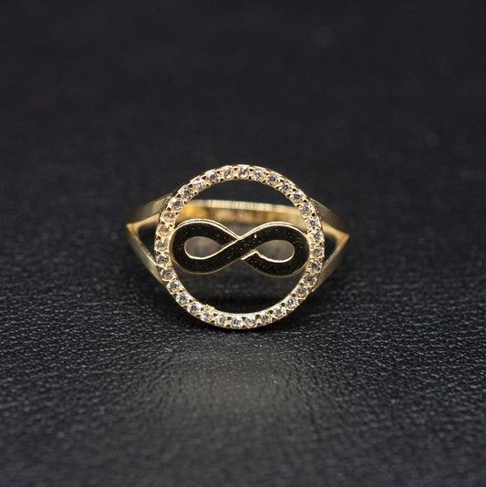 14k Real Solid Yellow Gold Infinity Ring, 14k Solid Gold Women Dainty Ring, Infinity Symbol Gemstone Gold Ring for Women, Gift, Gold Ring