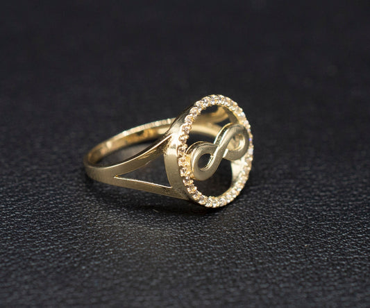 14k Real Solid Yellow Gold Infinity Ring, 14k Solid Gold Women Dainty Ring, Infinity Symbol Gemstone Gold Ring for Women, Gift, Gold Ring