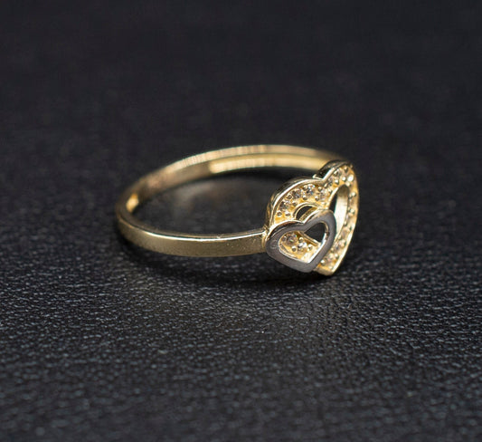 14k Real Solid Yellow Gold Double Heart Ring, 14k Solid Gold Women Heart Ring, Heart Symbol Gemstone Gold Ring for Women, Gift