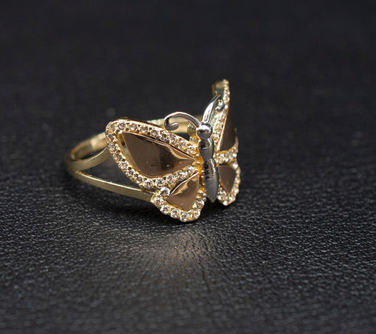 14k Real Solid Yellow Gold Butterfly Ring, 14k Solid Gold Women Dainty Ring, Butter Symbol Gemstone Gold Ring for Women, Gift, Gold Ring