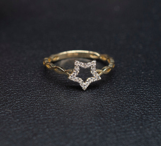 14k Real Solid Yellow Gold Star Ring, 14k Solid Gold Women Dainty Ring, Star Symbol Gemstone Gold Ring for Women, Gift, Gold Ring