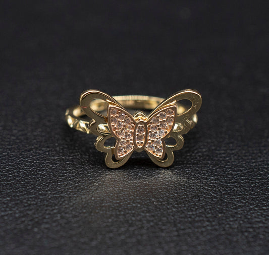 14k Real Solid Yellow Gold Butterfly Ring, 14k Solid Gold Women Dainty Ring, Butter Symbol Gemstone Gold Ring for Women, Gold Women Ring