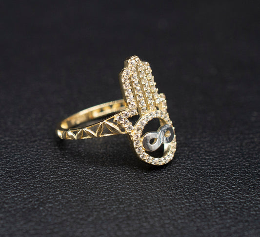 14k Real Solid Yellow Gold Hamsa Hand with Infinity Ring, 14k Solid Gold Women Dainty Ring, Infinity Symbol Gold Ring for Women, Hamsa Hand