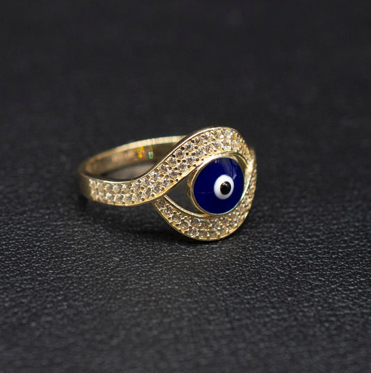 14k Real Solid Yellow Gold Evil Eye  Ring, 14k Solid Gold Women Dainty Ring, Evil Eye Gold Ring for Women,14k Evil Eye Gold Ring