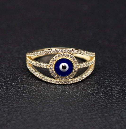 14k Real Solid Yellow Gold Evil Eye  Ring, 14k Solid Gold Women Dainty Ring, Evil Eye Gold Ring for Women,14k Evil Eye Gold Ring